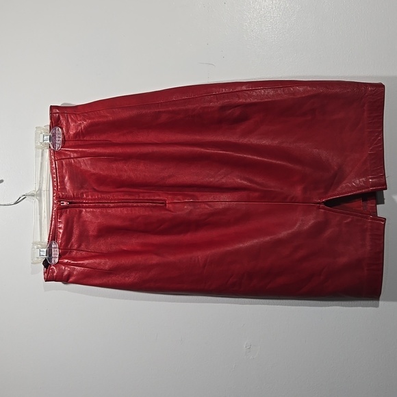 Vakko Vintage Red Leather Skirt 4 - Picture 2 of 7